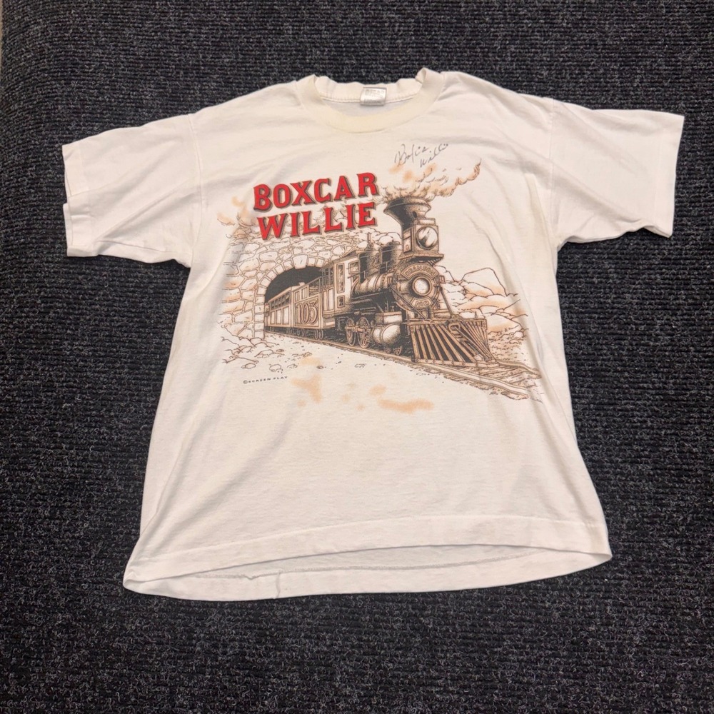 Vintage 1994 Boxcar Willie Branson MO Train Graphic T-Shirt White Large